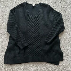 Black Ribbed Knit vneck Sweater
